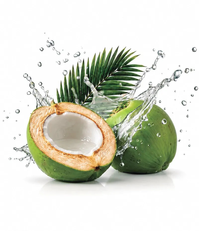 Cocco verde aperto con schizzi d'acqua