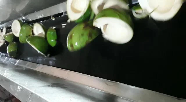 Bucce di cocco sul nastro dopo il taglio